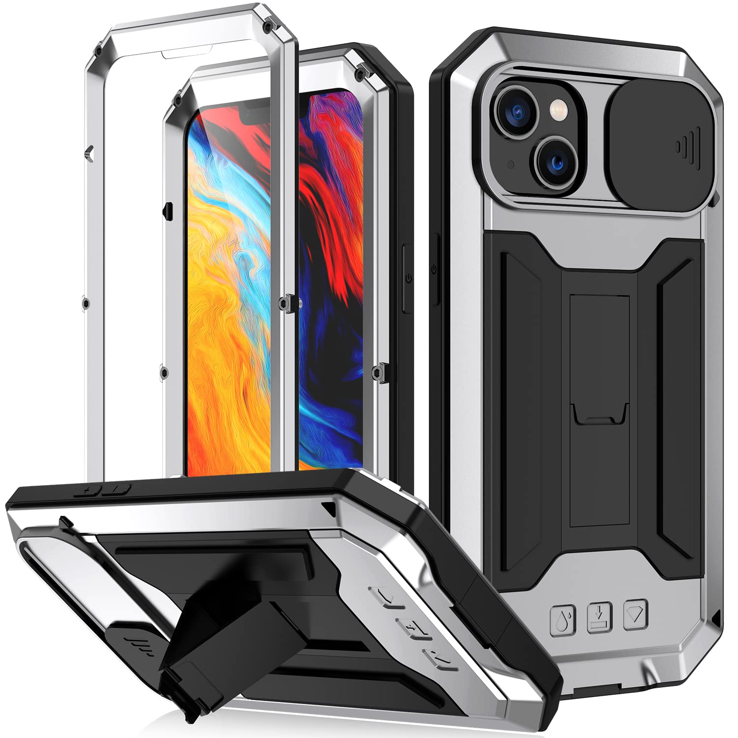 Kovinski ovitek s stojalom za iPhone 14 Plus srebrna