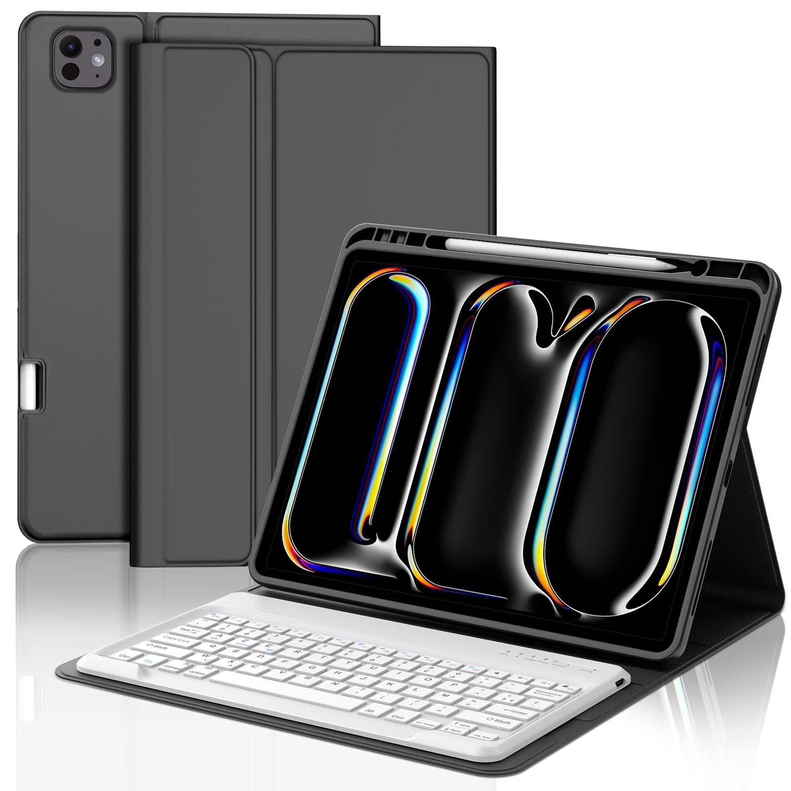 IVEOPPE-ovitek-s-tipkovnico-za-iPad-Pro-13-2024-AZERTY-črna:IVEOPPE ovitek s tipkovnico za iPad Pro 13" (2024) – osvetlitev ozadja, snemljiva tipkovnica AZERTY, črna