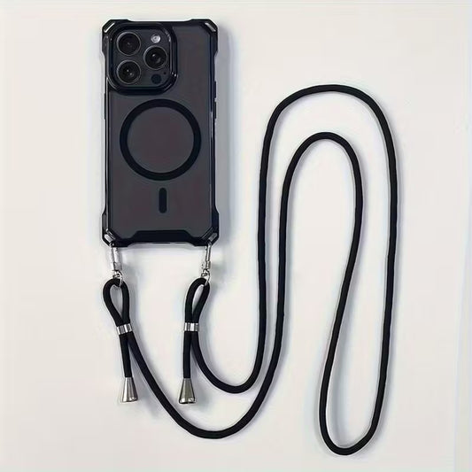 iPhone 15 Pro Max MagSafe Silicone Case with Lanyard - Black