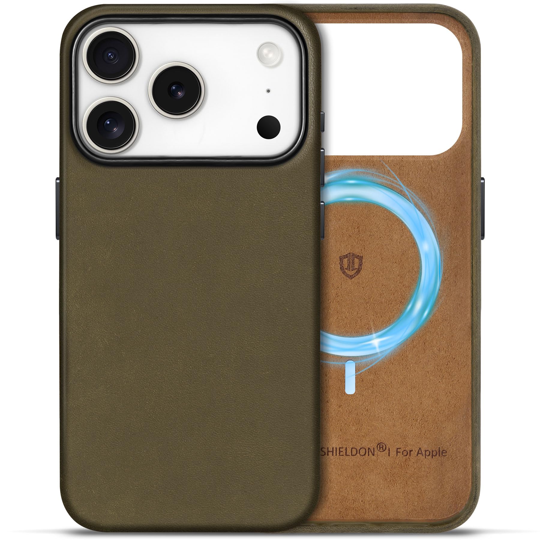 SHIELDON-ovitek-za-iPhone-17-Pro-6-3-Crazy-Horse-usnje-MagSafe-kaki:SHIELDON ovitek za iPhone 17 Pro (6,3") – Crazy Horse usnje, MagSafe, kaki