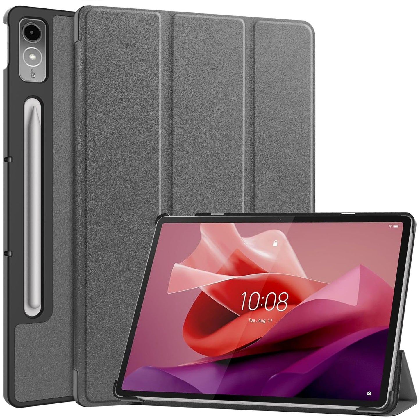 GIOPUEY Flip Cover for Lenovo Tab P12 12.7 (2023) – 360° Protection with Stand, Grey