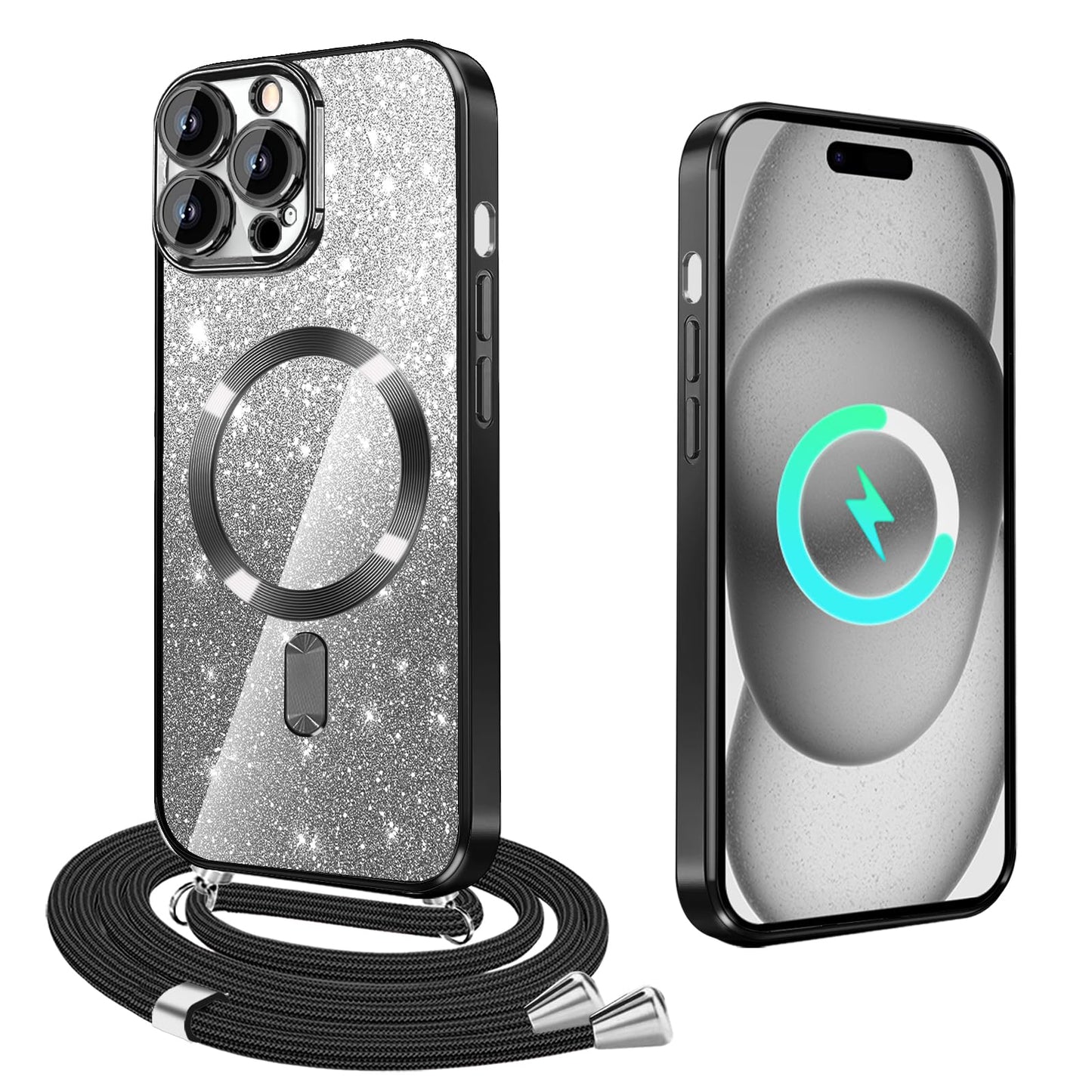 Prozoren blešèeè magnetni ovitek z vrvico za iPhone 14 Pro Max èrna