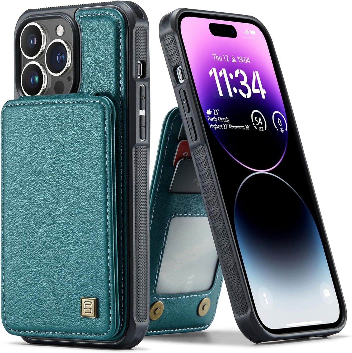 URMAX ovitek za iPhone 14 Pro Max – zeleno-modra, RFID denarnica s stojalom