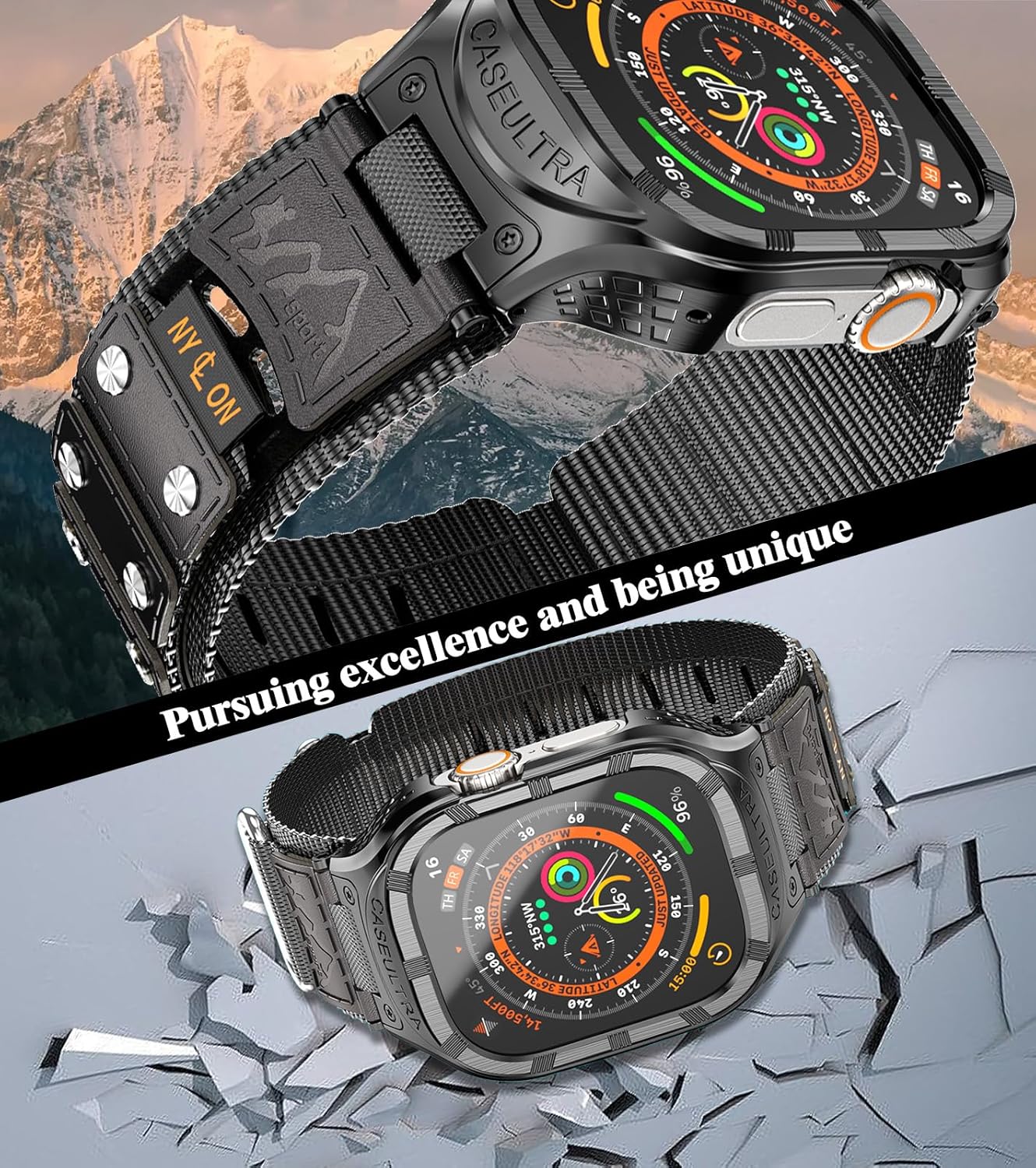 Športni pašček za uro "Caseultra" Apple Watch 45 mm/44 mm/42 mm z jeklenim ohišjem – Infostyle