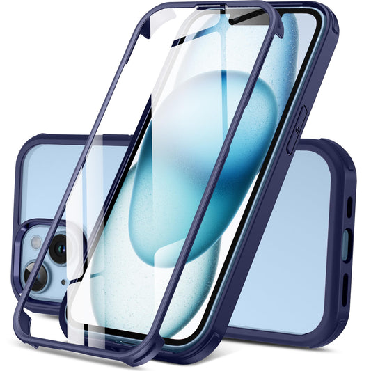 DOSNTO 360 prozoren dvostranski ovitek za iPhone 15 Plus temno moder okvir