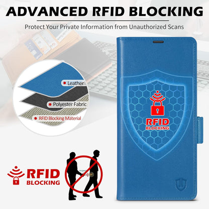 SHIELDON preklopna torbica iz pravega usnja za Samsung Galaxy S25 Ultra - RFID Zaščita, Safirno Modra