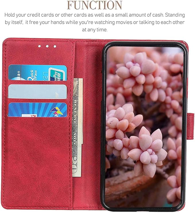 LEYAN preklopna futrola za Xiaomi Redmi 9AT – crvena kožna s utorima i stalkom
