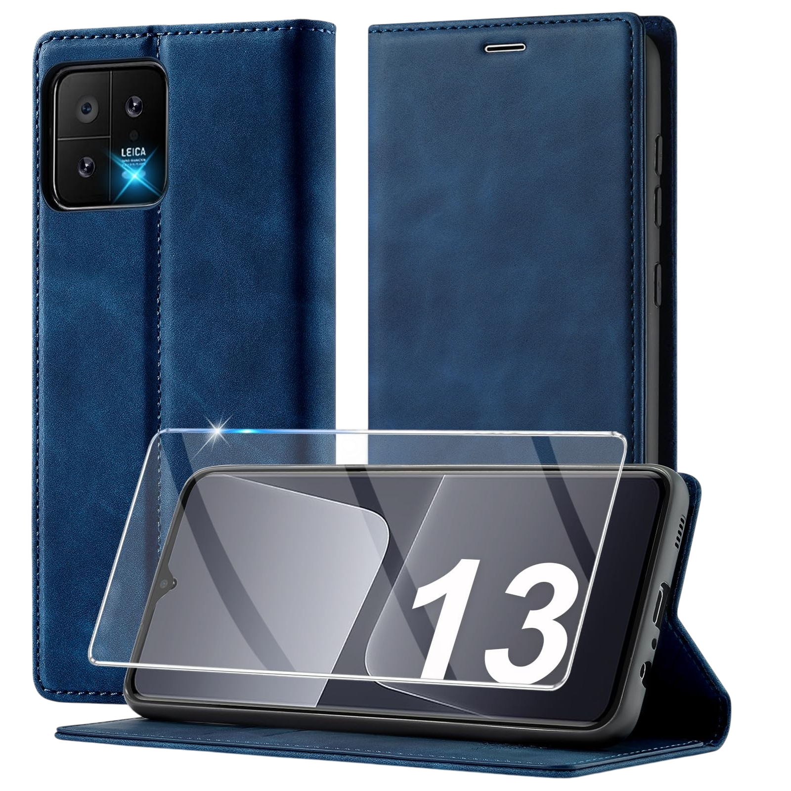 Preklopna torbica za telefon "LC.IMEEKE" + zaščitno steklo za Xiaomi 13 – Modra