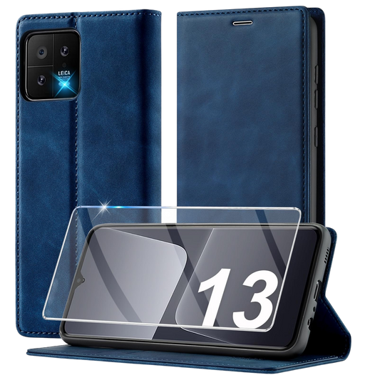 Preklopna torbica za telefon "LC.IMEEKE" + zaščitno steklo za Xiaomi 13 – Modra
