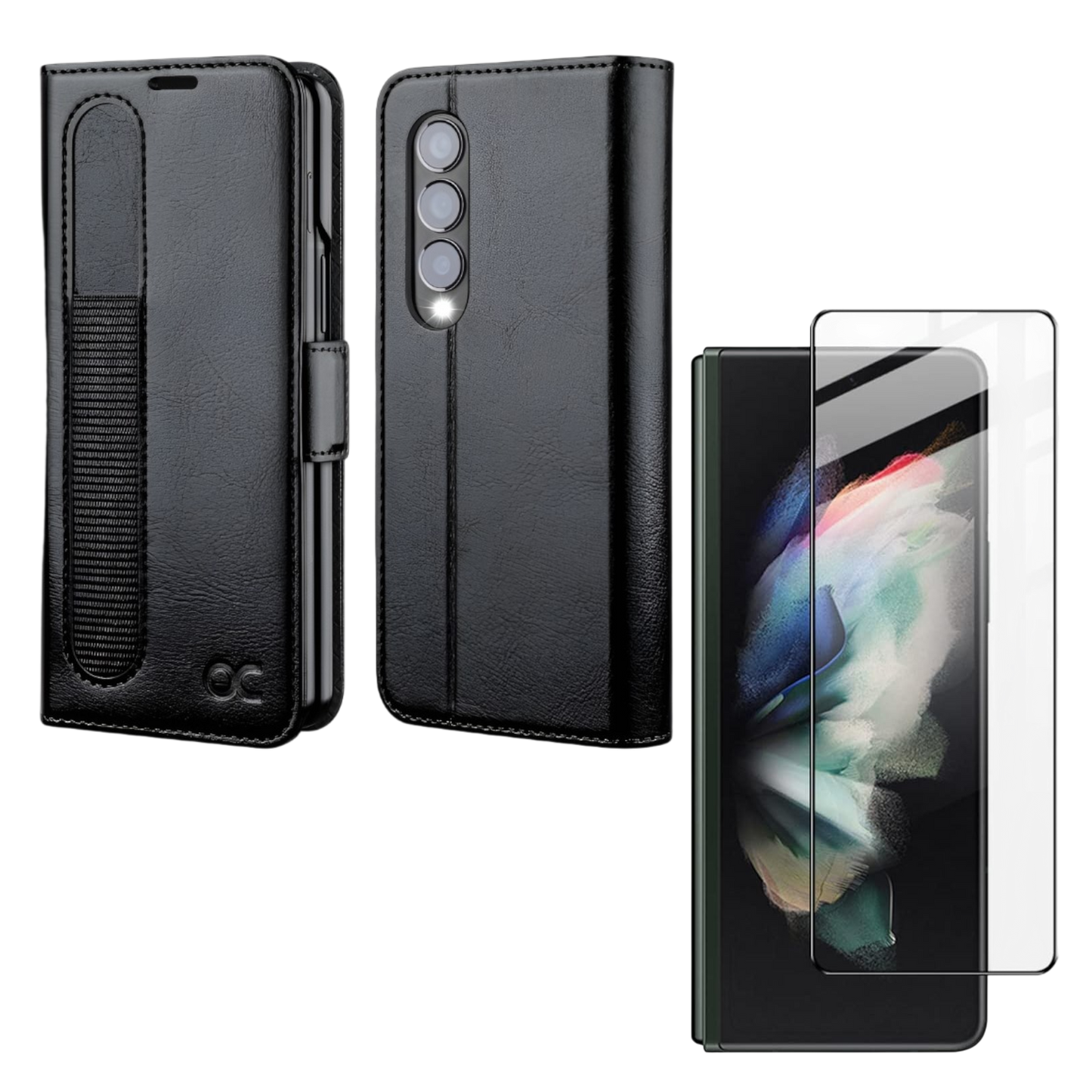 Preklopna torbica za telefon + zaščitno steklo "OCASE" Samsung Galaxy Z Fold 4 5G – Črna