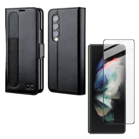 Preklopna torbica za telefon + zaščitno steklo "OCASE" Samsung Galaxy Z Fold 4 5G – Črna