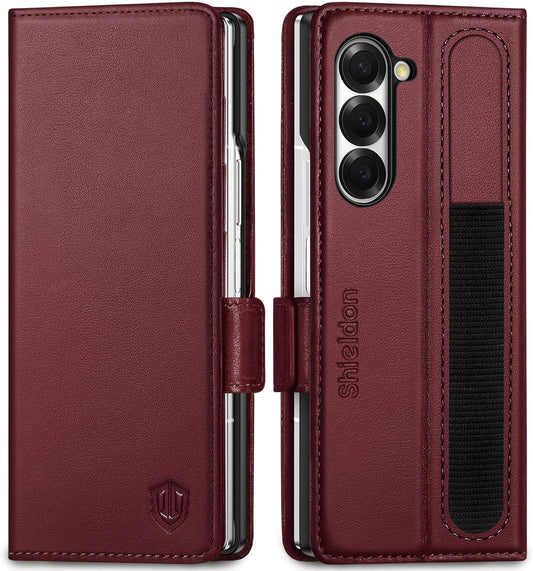 SHIELDON Leather Case for Samsung Z Fold 6 - Wine Red
