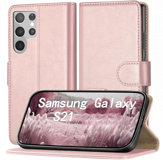 Preklopna torbica "RingPi" za Samsung Galaxy S21 5G – Roza / TPU silikon + PU usnje