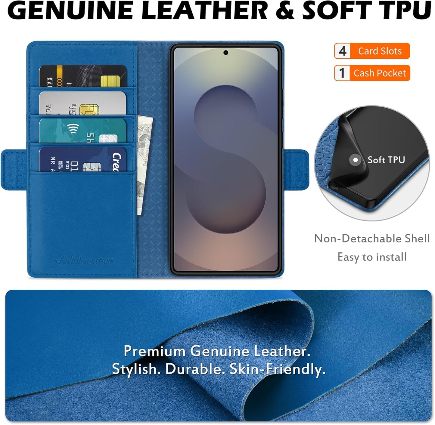 SHIELDON preklopna torbica iz pravega usnja za Samsung Galaxy S25 Ultra - RFID Zaščita, Safirno Modra