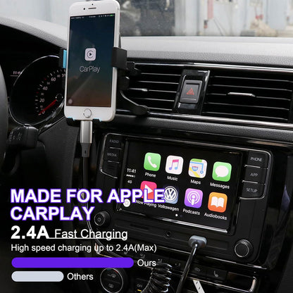Spiral Lightning Cable for iPhone MFi CarPlay USB – Extendable 0.4–1.2 m