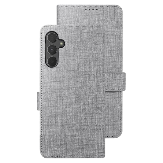 Preklopna torbica "Foluu" za Samsung Galaxy A34, siva – Siva / Ekološko usnje + TPU silikon