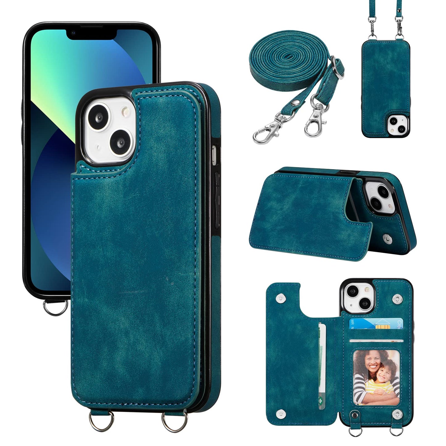 Ovitek z denarnico in trakom za iPhone 13 / 14 temno zelena