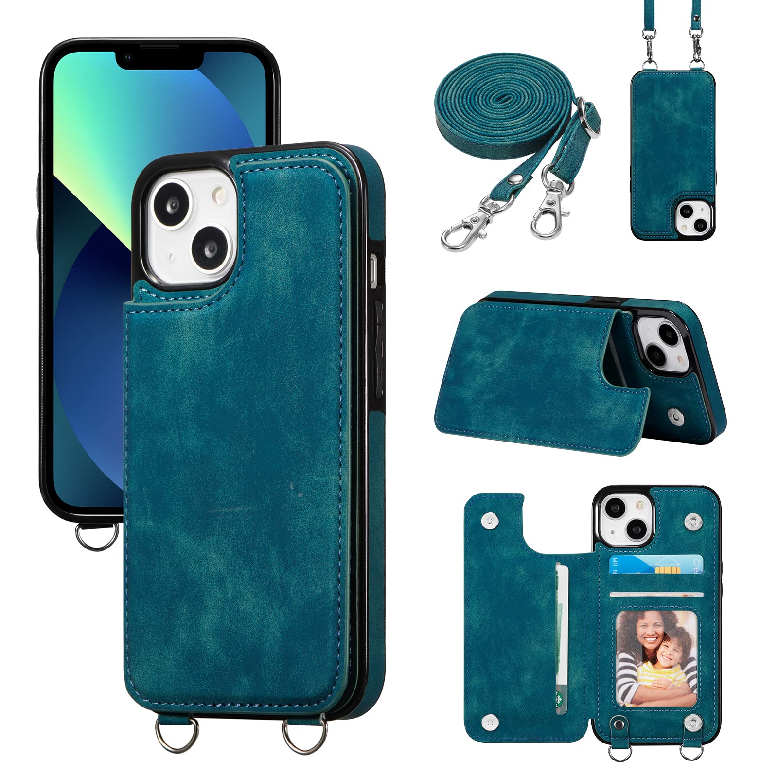 Ovitek z denarnico in trakom za iPhone 13 / 14 temno zelena