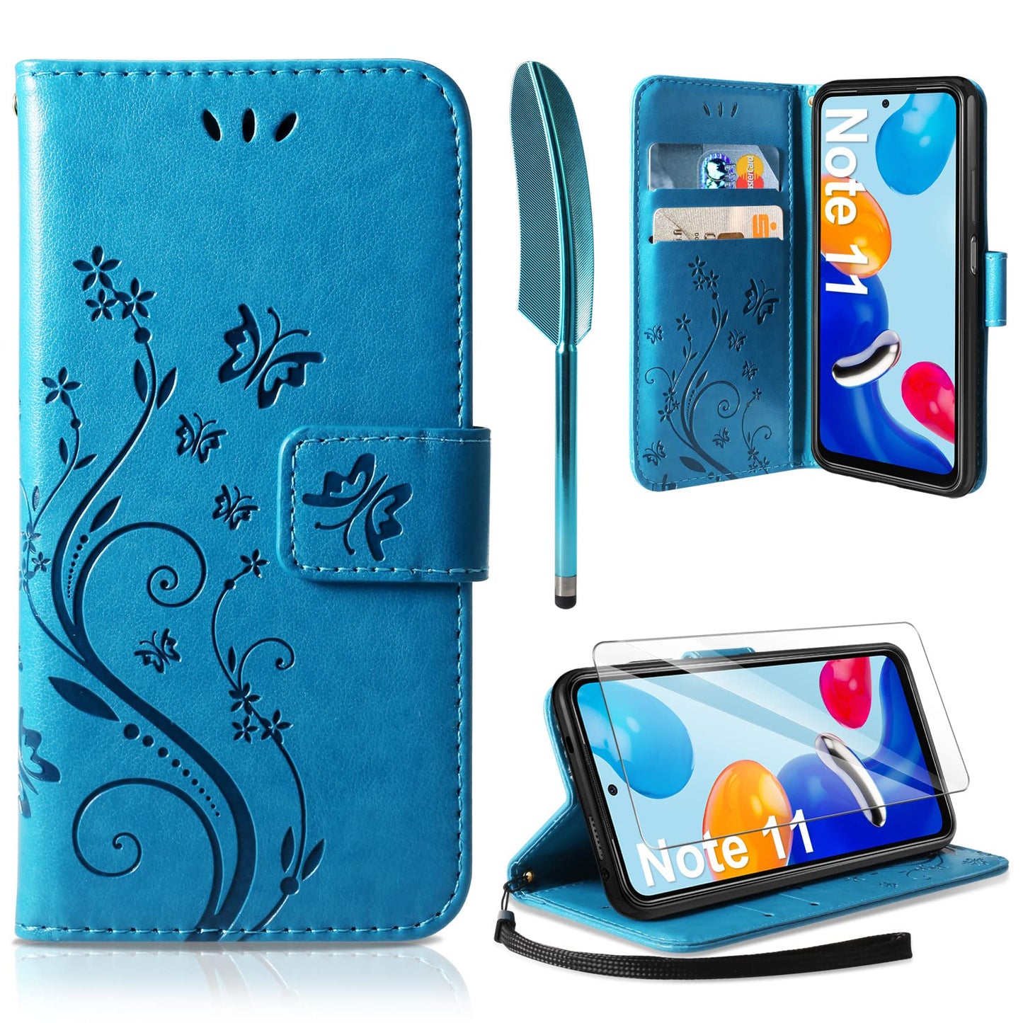 Preklopna torbica + zašèitno steklo za Xiaomi Redmi Note 11 modra