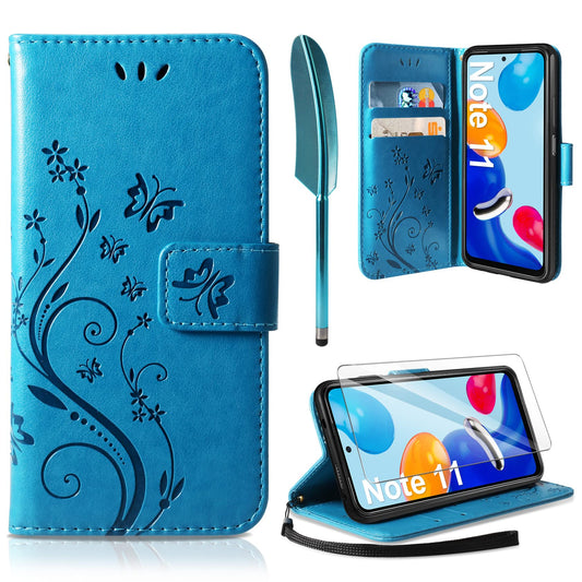 Preklopna torbica + zašèitno steklo za Xiaomi Redmi Note 11 modra