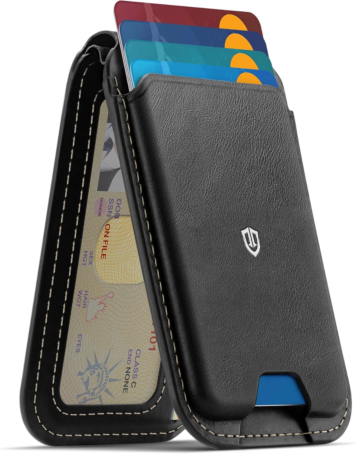 SHIELDON magnetna usnjena denarnica za iPhone 12–17 serijo – MagSafe, RFID, stojalo, retro črna