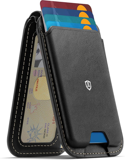 SHIELDON magnetna usnjena denarnica za iPhone 12–17 serijo – MagSafe, RFID, stojalo, retro črna
