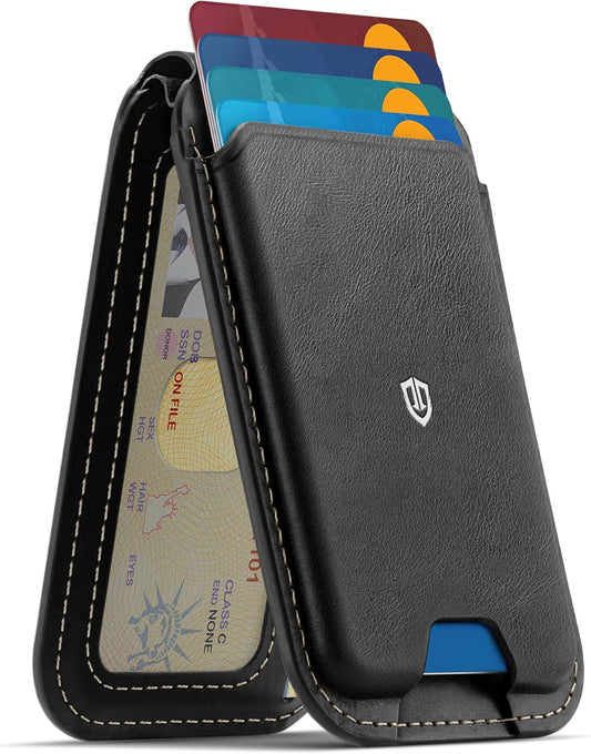 SHIELDON Magnetic Leather Wallet for iPhone 12-17 Series – MagSafe, RFID, Kickstand, Retro Black