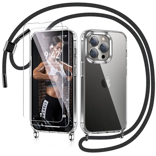 AROYI ovitek z vrvico + 2x steklo za iPhone 13 Pro Max prozoren