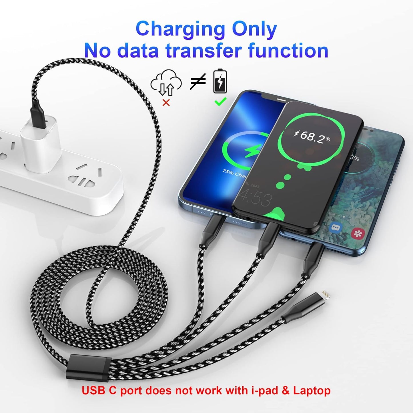 USB-C 4u2 višenamjenski kabel 3 m – Lightning/Micro USB/Type-C MFi