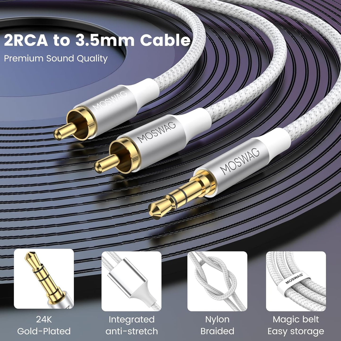 Avdio kabel "Moswag" 3,5mm v 2 RCA, 10m