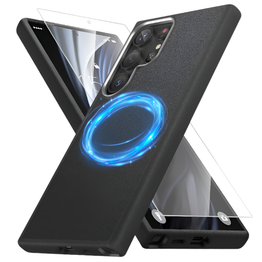 Ovitek za telefon + zaščitno steklo "MATEPROX" za Samsung Galaxy S24 Ultra – Črna