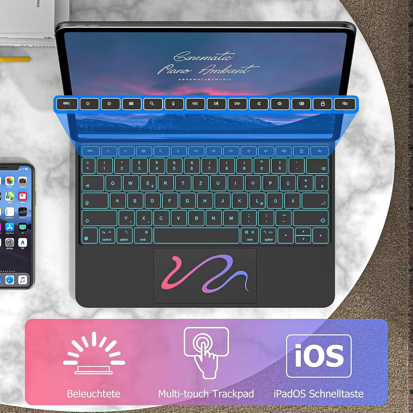 Ovitek z osvetljeno tipkovnico za iPad Air 6. gen.2024 M2 13 "/iPad Pro  12,9"