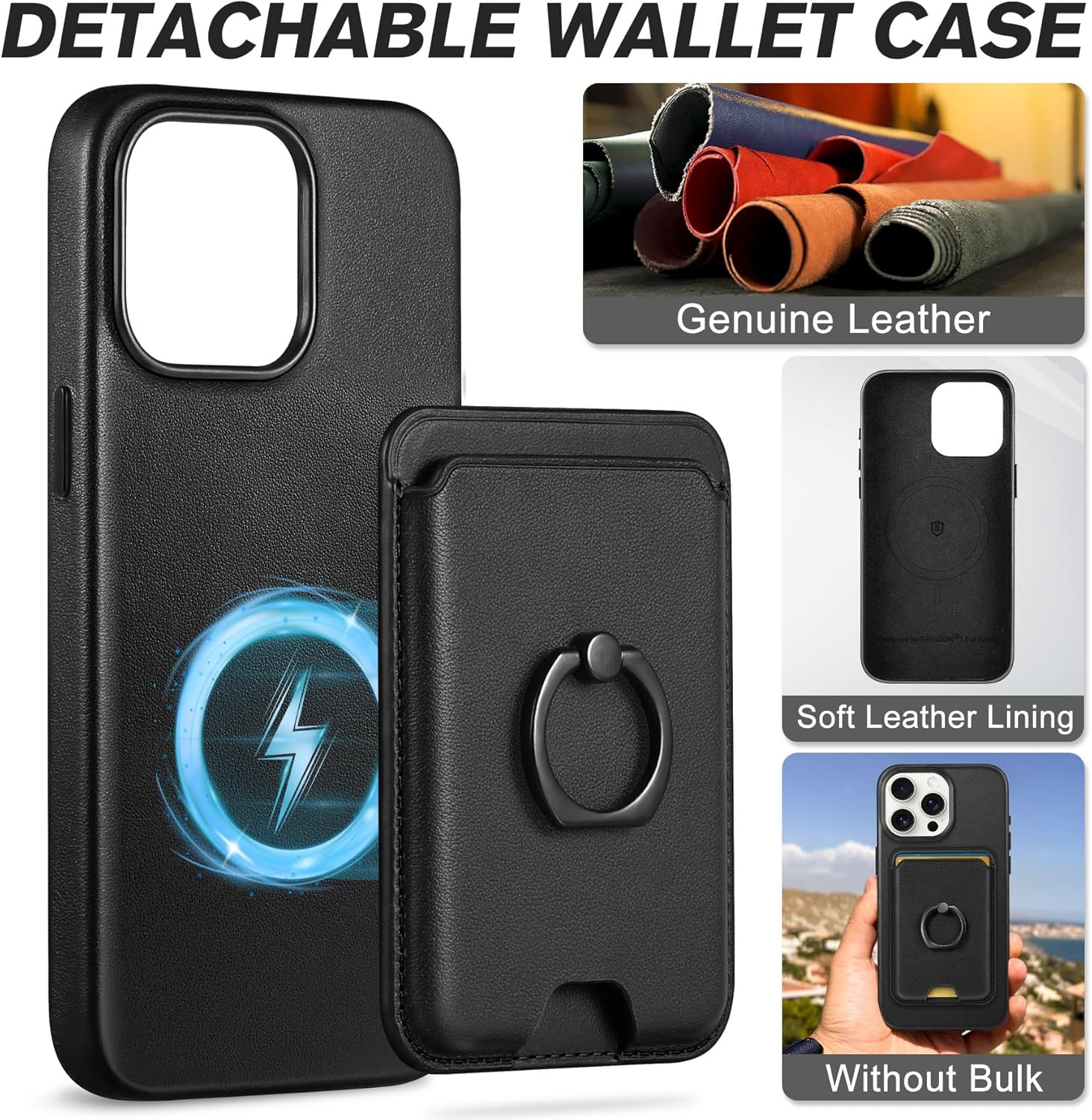 Ovitek za telefon "SHIELDON" iPhone 15 Pro + snemljiva magnetna denarnica