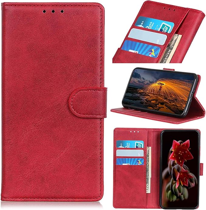 LEYAN preklopna futrola za Xiaomi Redmi 9AT – crvena kožna s utorima i stalkom