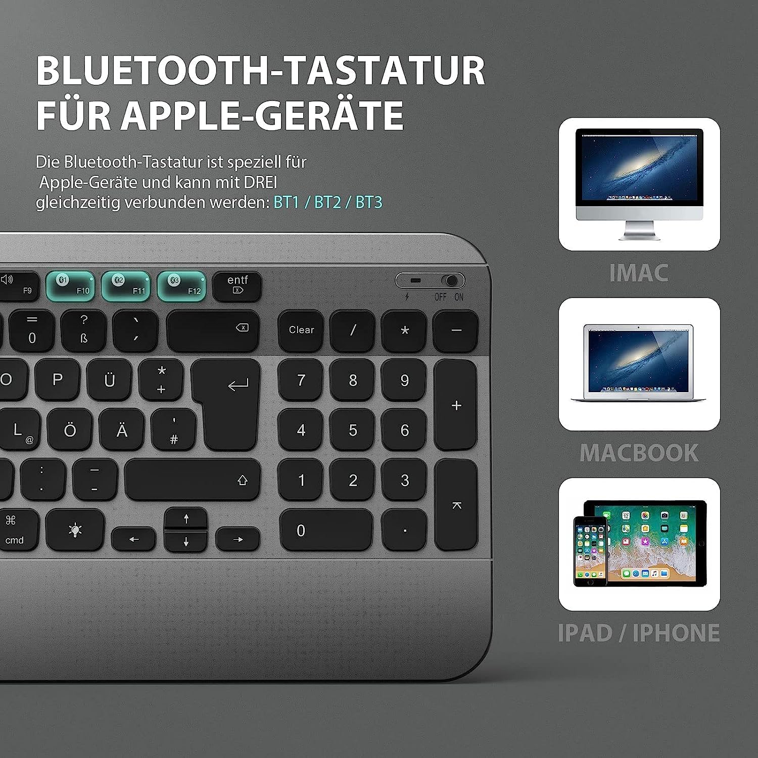 Brezžična tipkovnica Bluetooth Mac (združljiva s sistemom iOS in Mac OS) – Infostyle