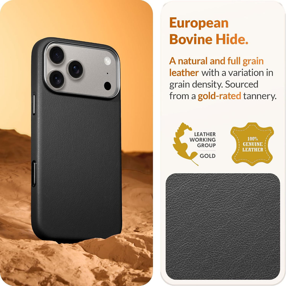 LONLI genuine European leather case Vele for iPhone 17 Pro - black