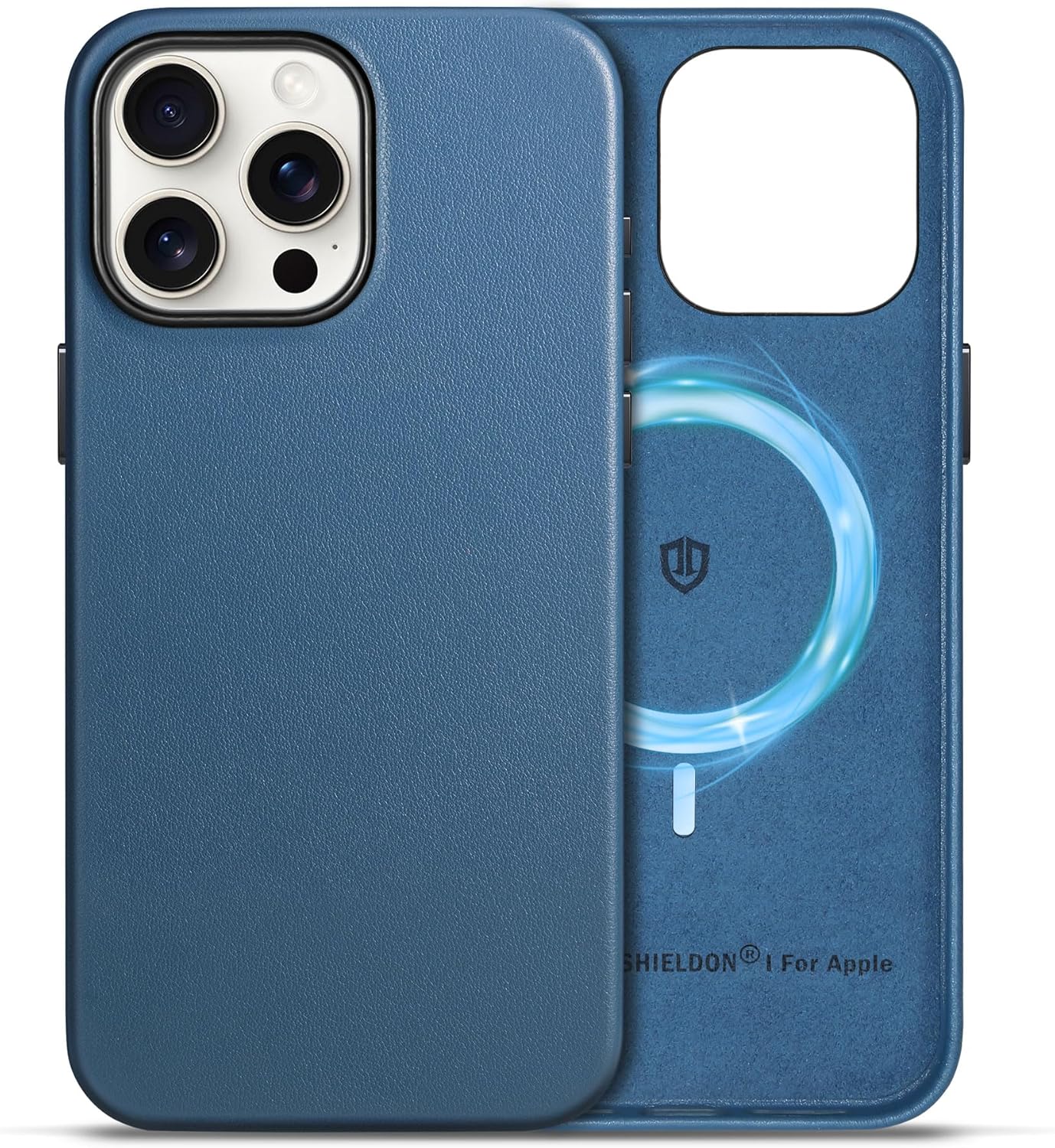 SHIELDON Leather Case for iPhone 15 Pro Max – Magnetic Charging (Royal Blue)