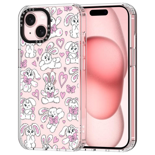 MOSNOVO ovitek za iPhone 15 Plus Rabbits, ljubek motiv zajčkov z učinkovito zaščito telefona