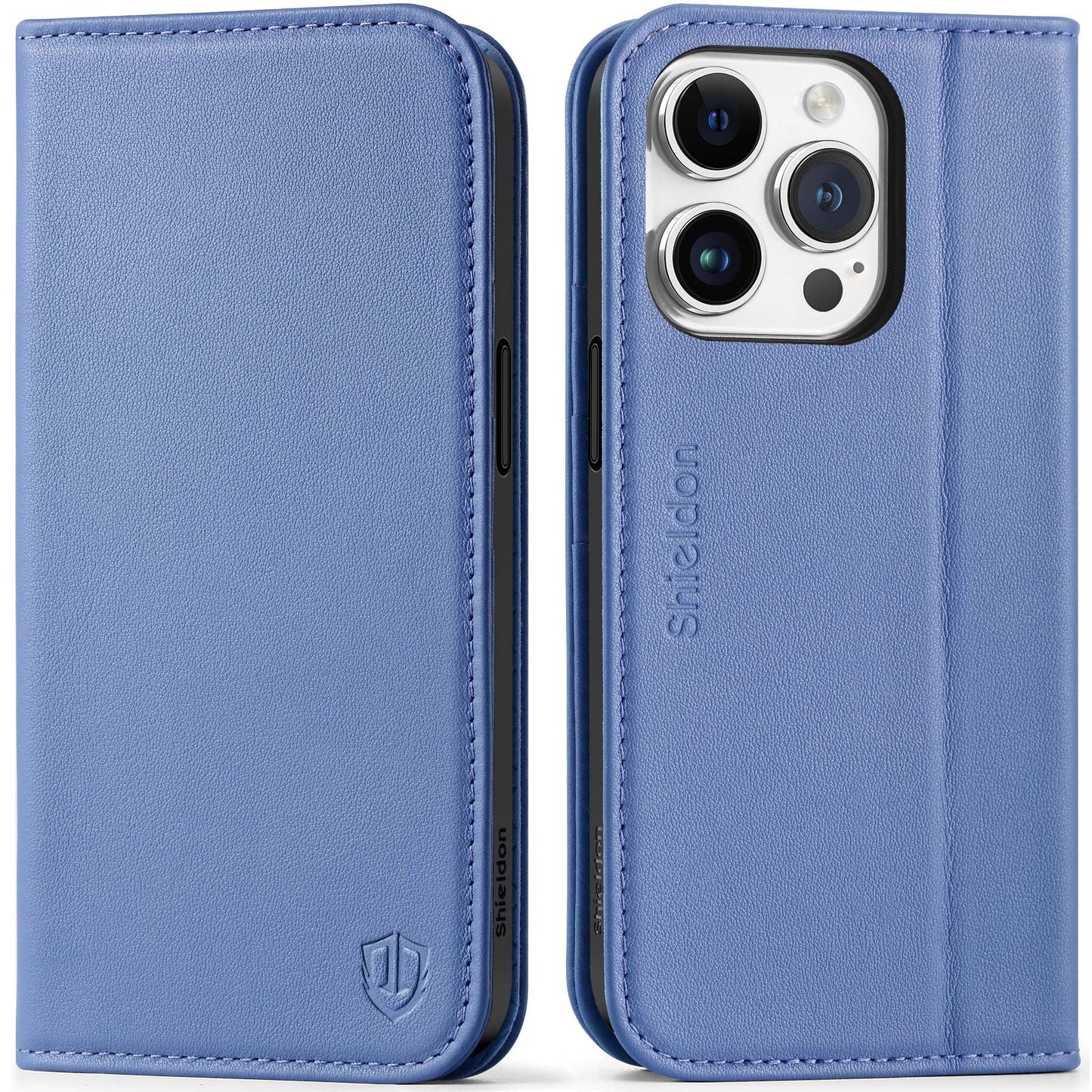 Shieldon Leather Flip Case for iPhone 15 Pro - Wisteria Purple