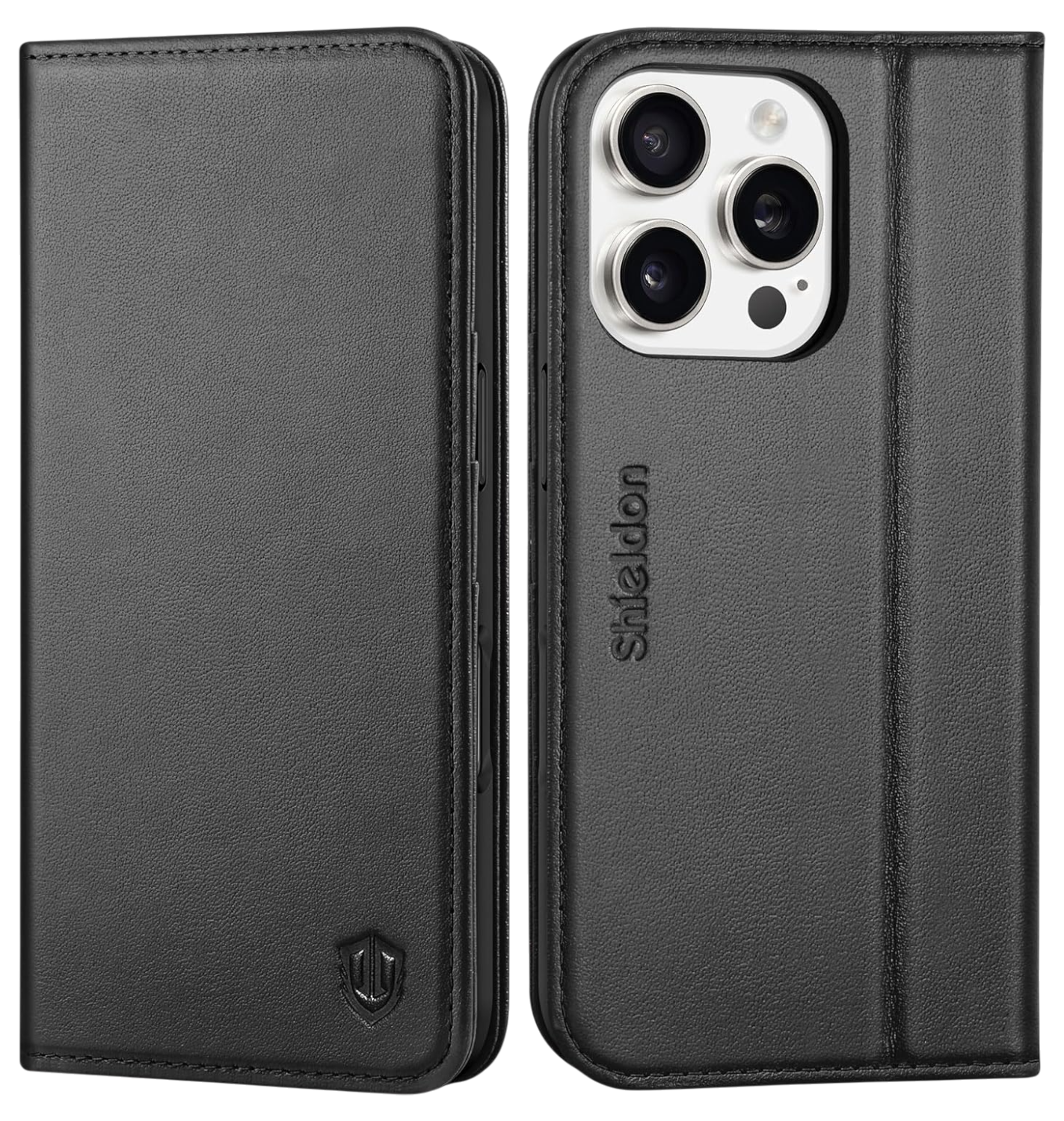 Preklopna odstranljiva torbica za telefon iPhone 16 Pro (magsafe) – SHIELDON – Črna