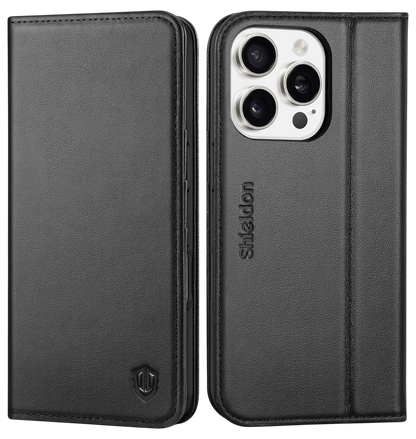 Preklopna odstranljiva torbica za telefon iPhone 16 Pro (magsafe) – SHIELDON – Črna