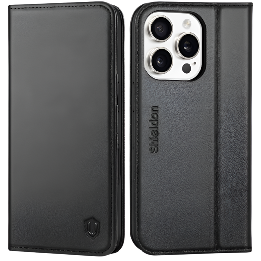 Preklopna torbica "Shieldon Leather" iPhone 16 Pro – Infostyle – Črna
