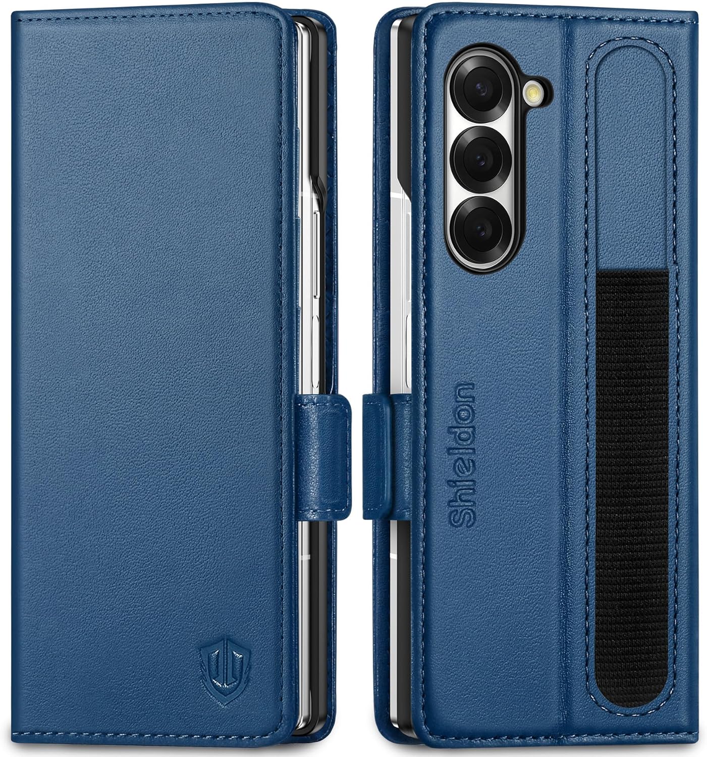 Ovitek SHIELDON za Samsung Galaxy Z Fold6 5G iz pravega usnja z RFID zaščito in držalom za S Pen – kraljevsko moder