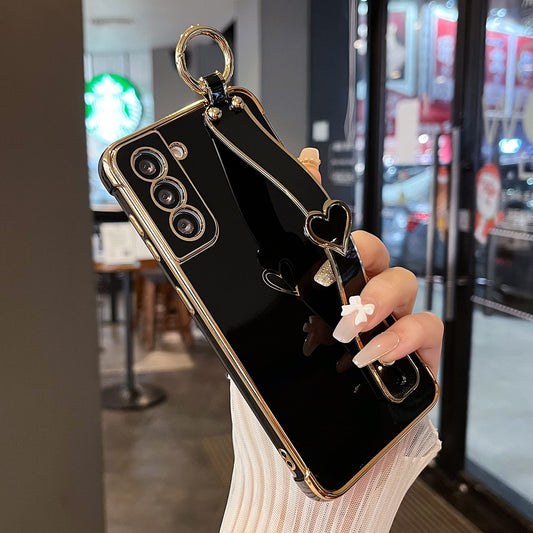 Ovitek Gold Heart z držalom za Samsung Galaxy S21 FE èrna