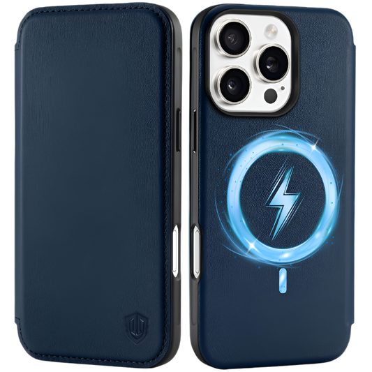 Preklopna torbica "Shieldon Leather" iPhone 16 Pro – Infostyle – Modra