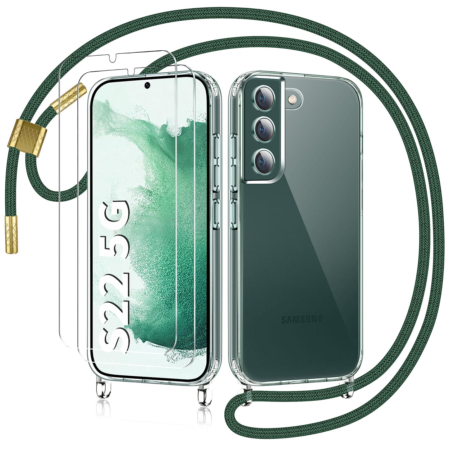AROYI ovitek z vrvico + 2x steklo za Samsung Galaxy S22 prozoren