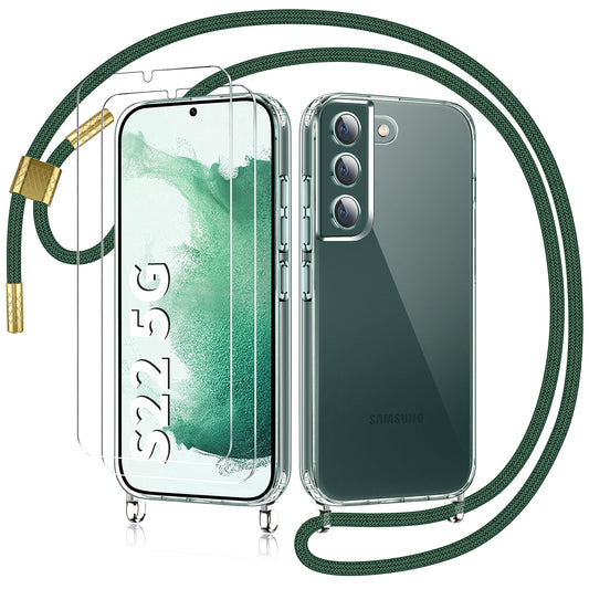AROYI ovitek z vrvico + 2x steklo za Samsung Galaxy S22 prozoren