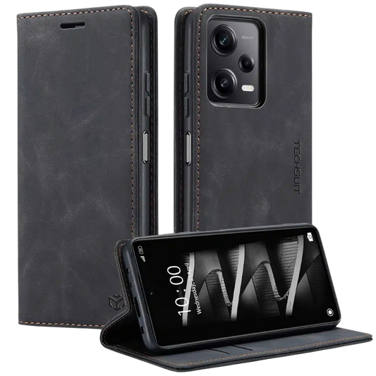 Preklopna torbica za telefon Xiaomi 14 Ultra, črna semiš – Techsuit – Črna