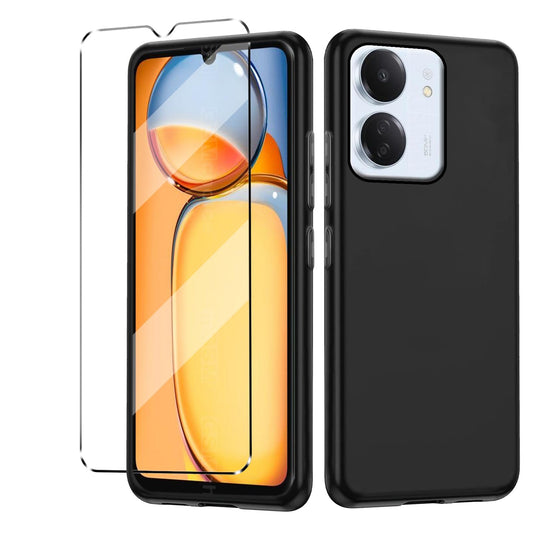 Silikonski ovitek + zaščitno steklo za Xiaomi Redmi 13C – črna