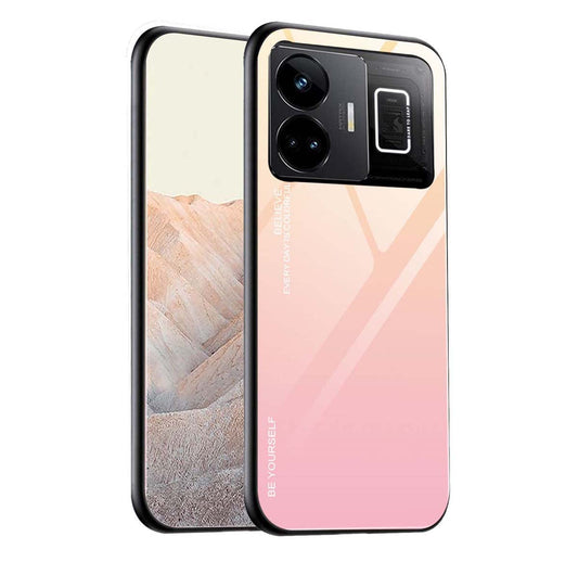 GOKEN Glass ovitek za Realme GT3 / GT Neo 5 5G – kaljeno steklo 9H, TPU okvir, roza
